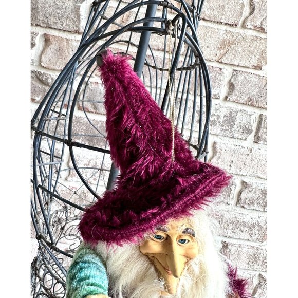 Vintage 90's Old Man Forest Elf Ornament Velour Clothes Christmas Handma… - Picture 4 of 12